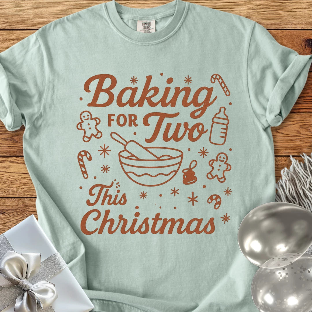 Baking for Two This Christmas - Premium Christmas Pregnancy T-Shirt