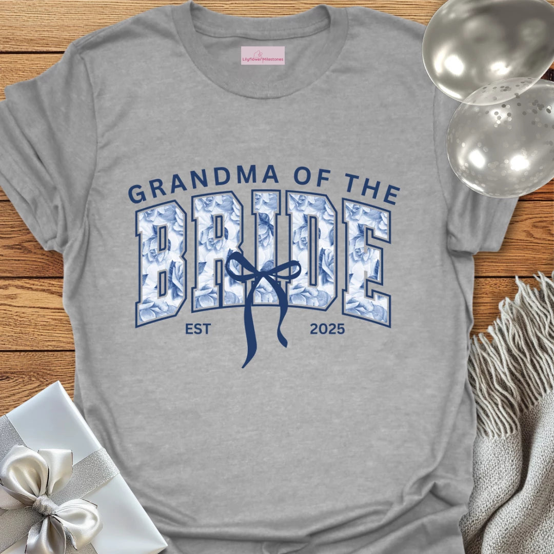 Grandma of the Bride Floral Varsity Wedding T-Shirt