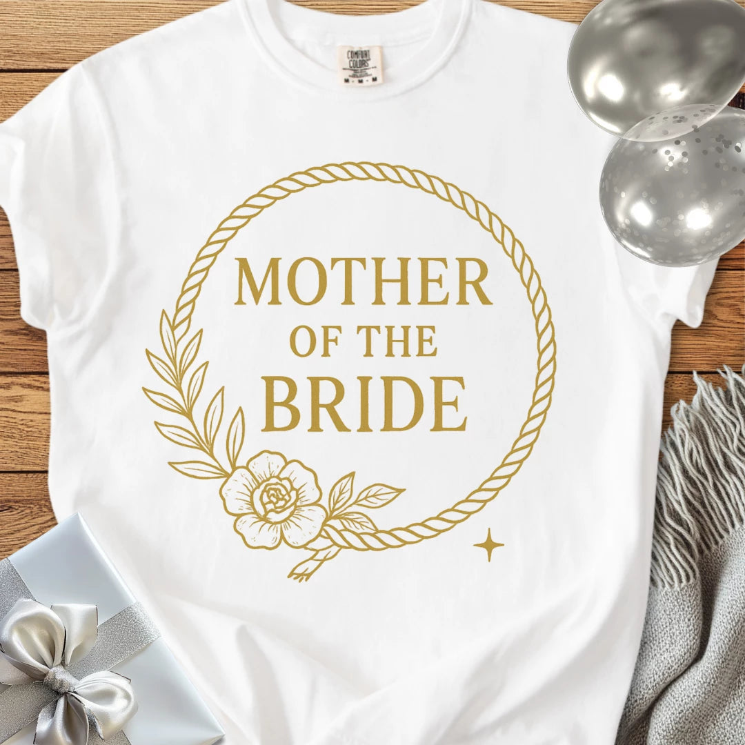 Mother of the Bride - Premium Floral Wreath Bridal Party T-Shirt