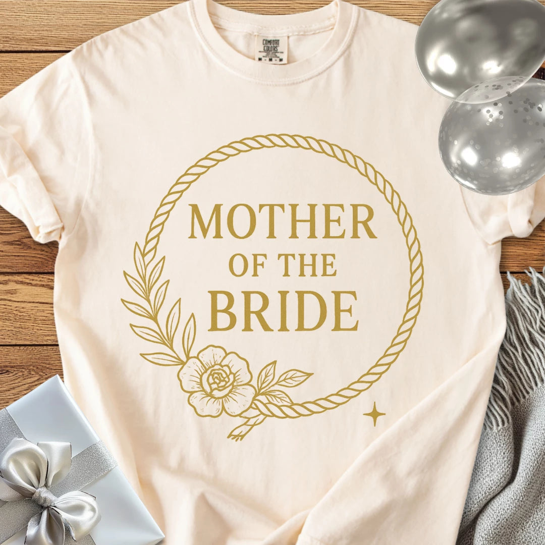 Mother of the Bride - Premium Floral Wreath Bridal Party T-Shirt