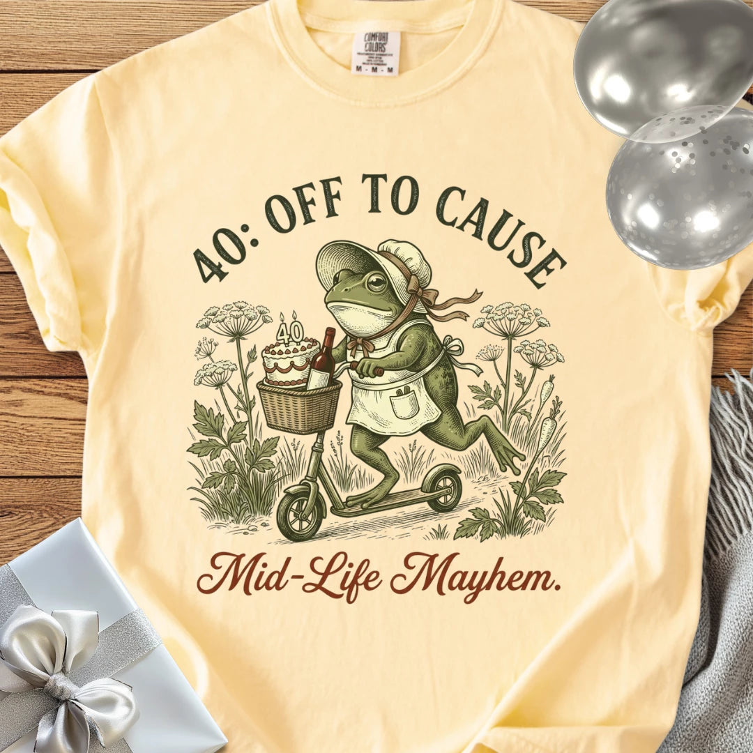 40: Off to Cause Mid-Life Mayhem - Premium 40th Birthday T-Shirt