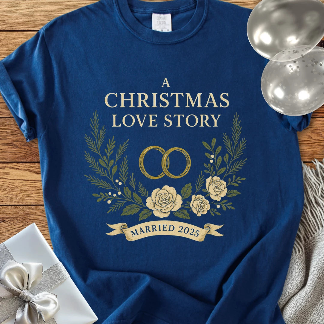 A Christmas Love Story, Married 2025 - Premium Wedding T-Shirt