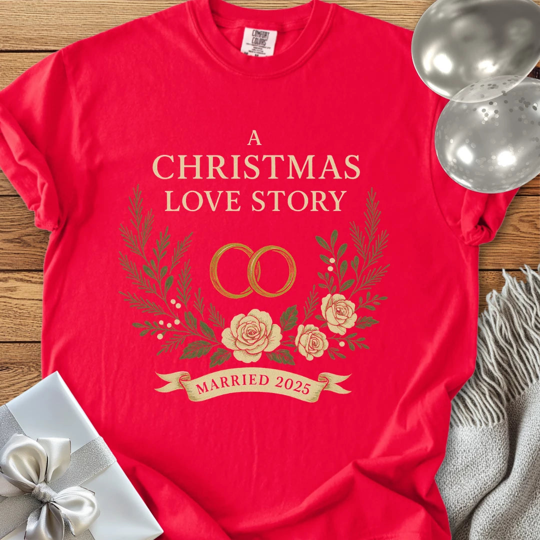 A Christmas Love Story, Married 2025 - Premium Wedding T-Shirt