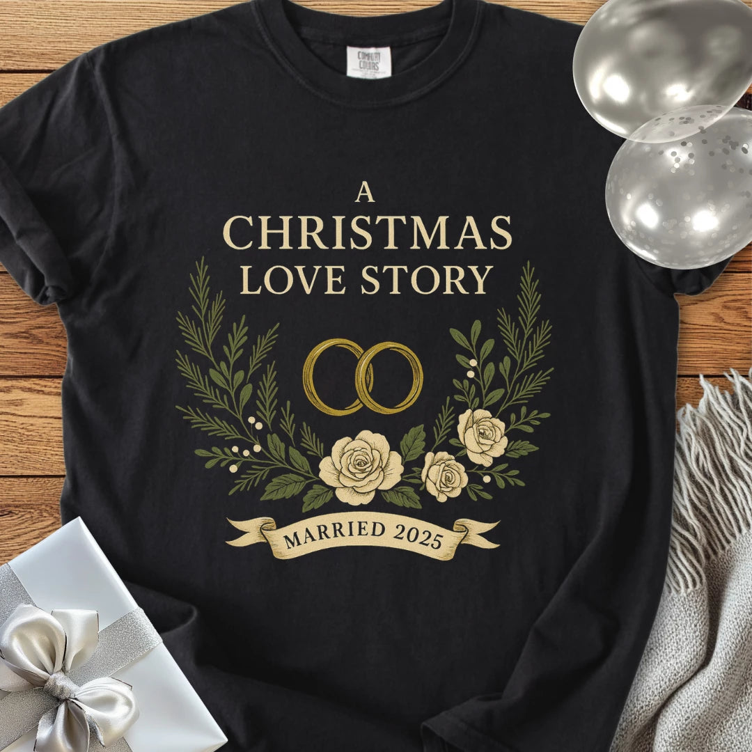 A Christmas Love Story, Married 2025 - Premium Wedding T-Shirt