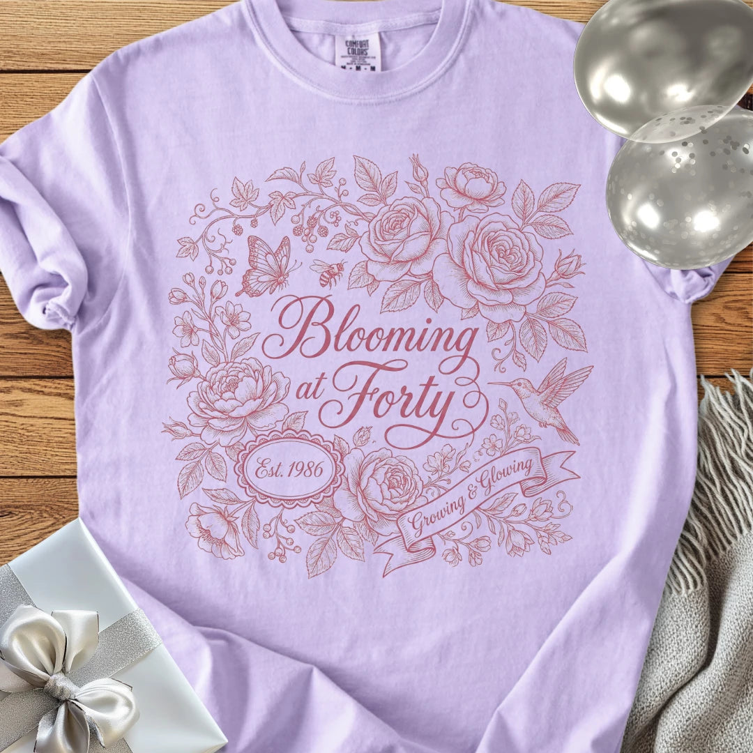 Blooming at Forty, Est. 1986 - Premium 40th Birthday T-Shirt