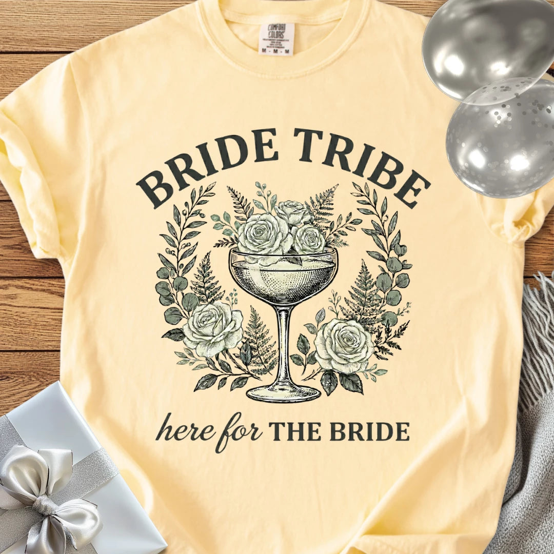 Bride Tribe, Here for The Bride - Premium Vintage Botanical Wedding T-Shirt