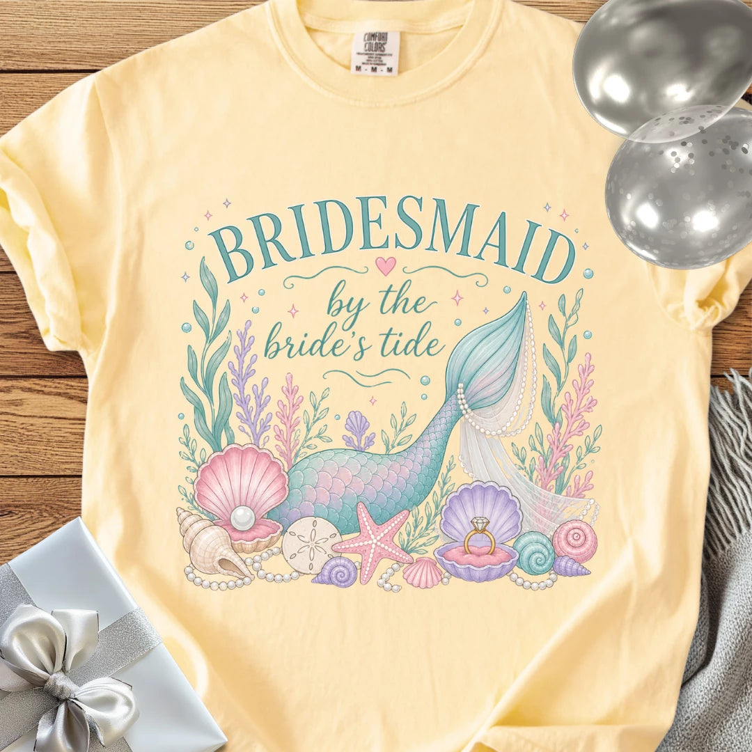 Bridesmaid, 'By the Bride's Tide' - Premium Wedding T-Shirt