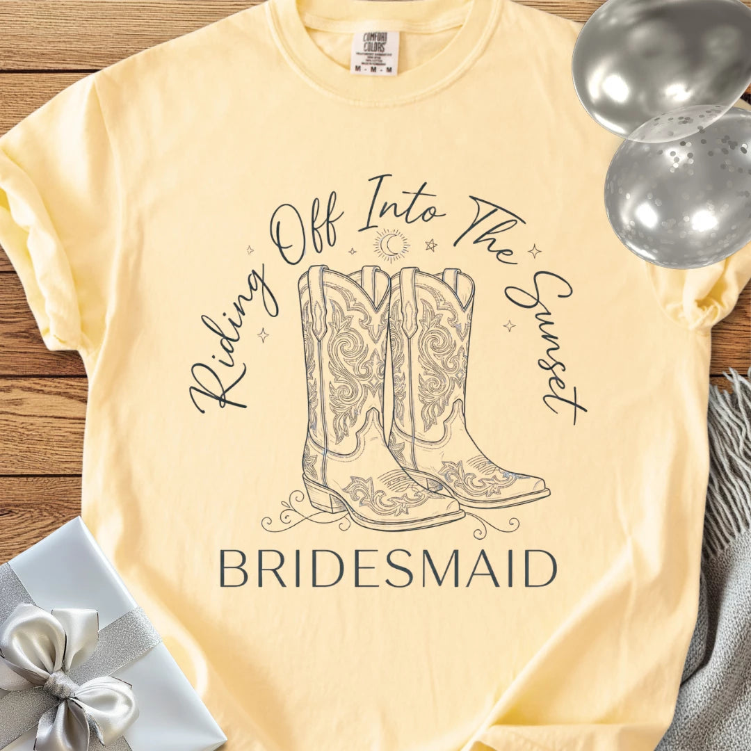 Bridesmaid, Riding Off Into the Sunset - Premium Wedding T-Shirt