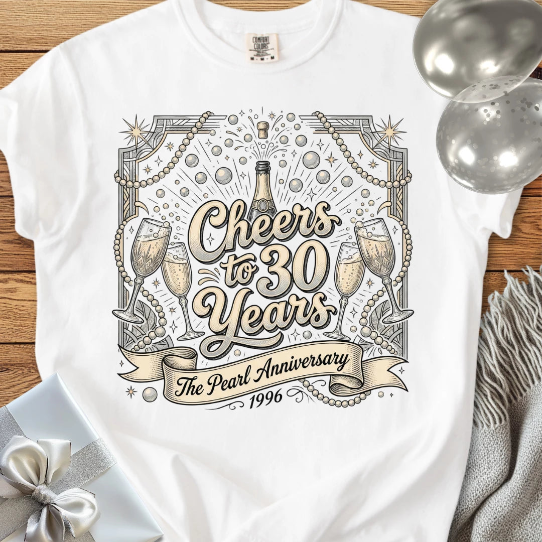 Cheers to 30 Years, The Pearl Anniversary, 1996 - Premium 30th Wedding Anniversary T-Shirt