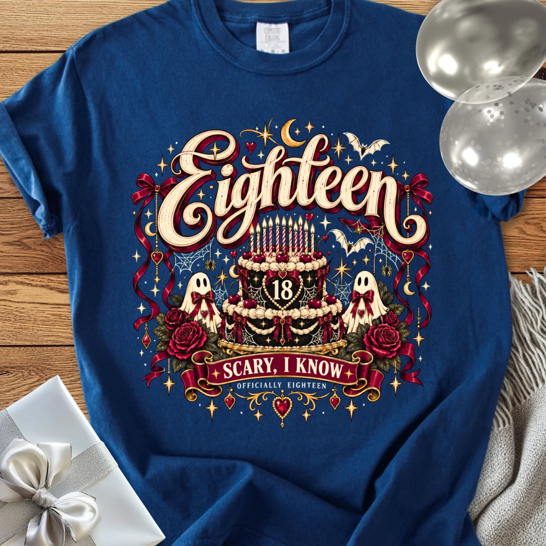 Eighteen - Scary, I Know - Premium Halloween 18th Birthday T-Shirt