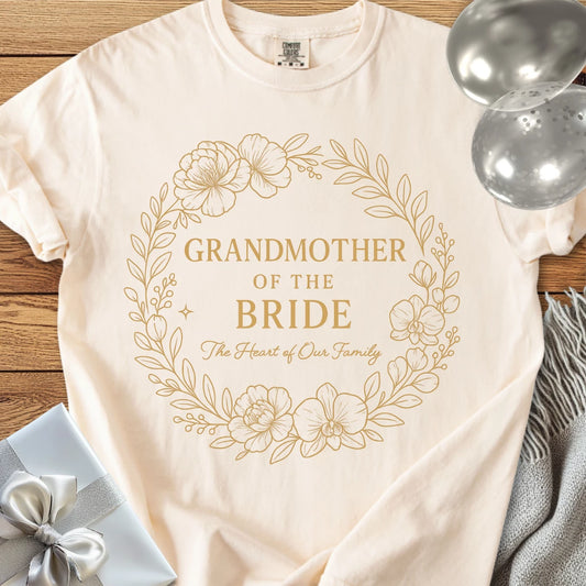 Grandmother of the Bride, The Heart of our Family - Premium Elegance Bridal Party T-Shirt