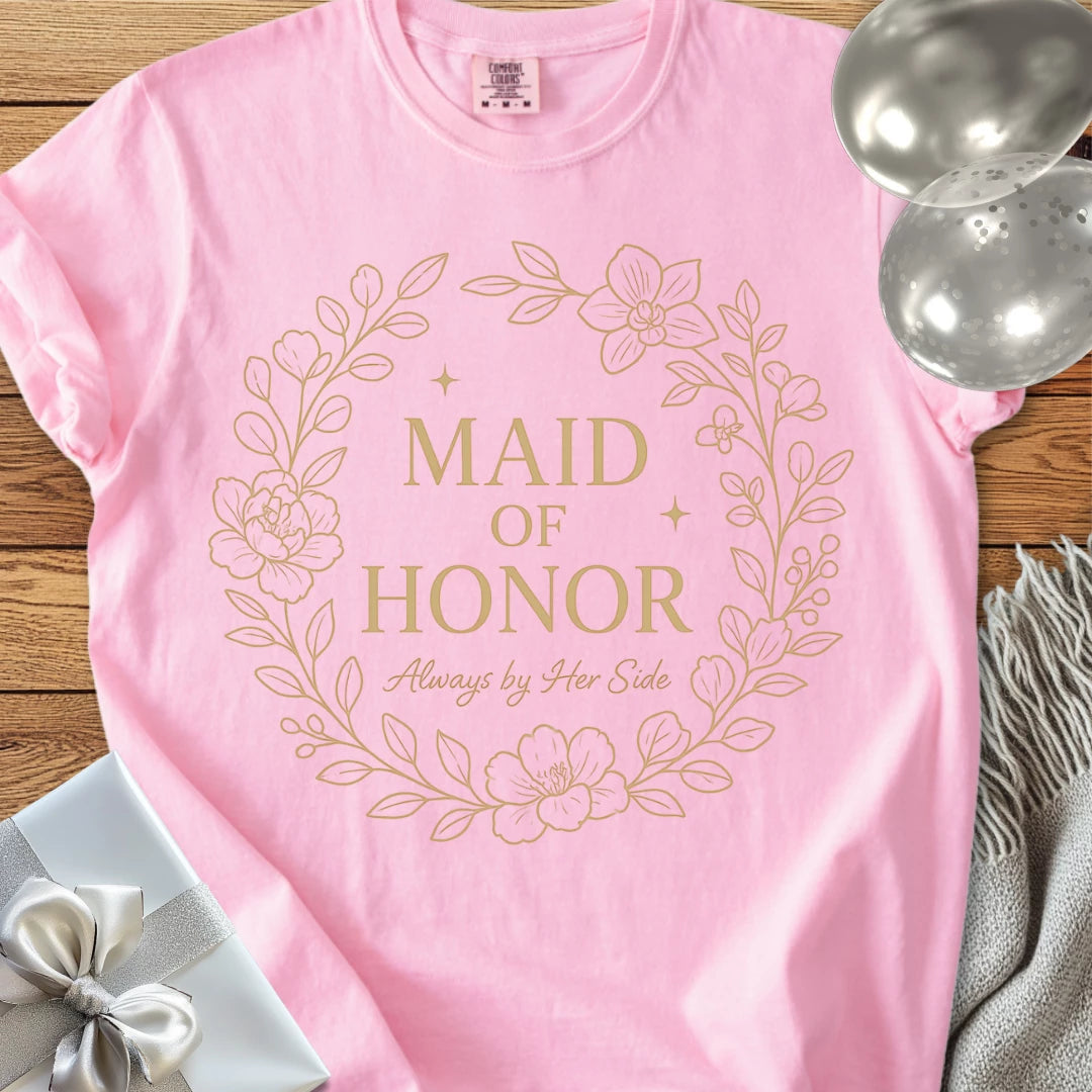 Maid of Honor, Always by Her Side - Premium Elegance Bridal Party T-Shirt