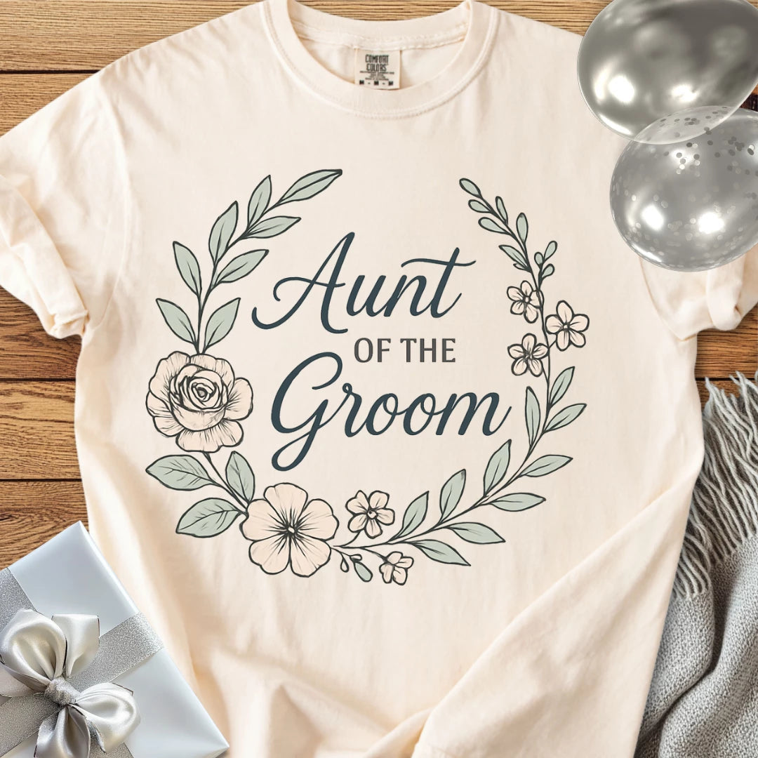 Aunt of the Groom - Premium Floral Bridal Party T-Shirt