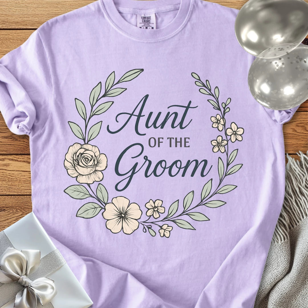 Aunt of the Groom - Premium Floral Bridal Party T-Shirt