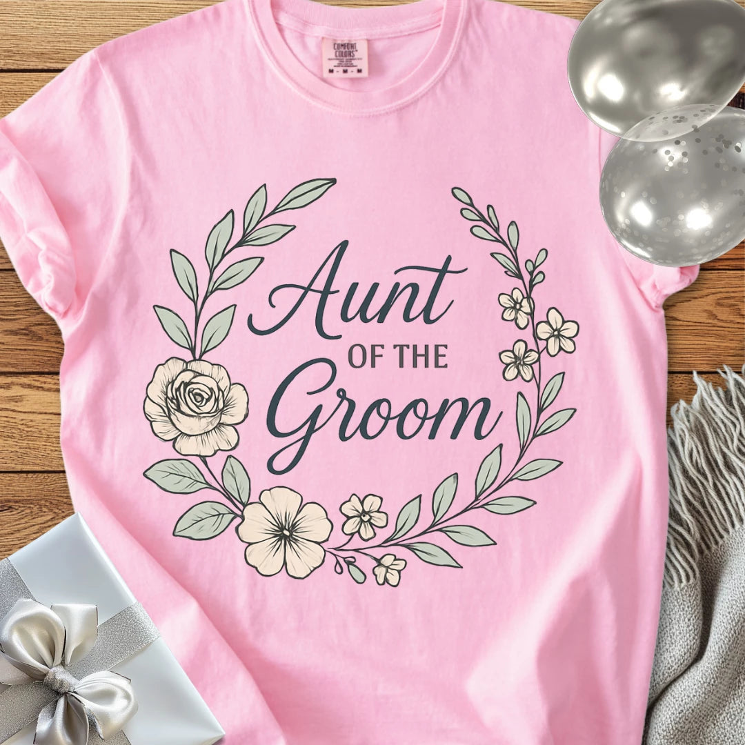 Aunt of the Groom - Premium Floral Bridal Party T-Shirt