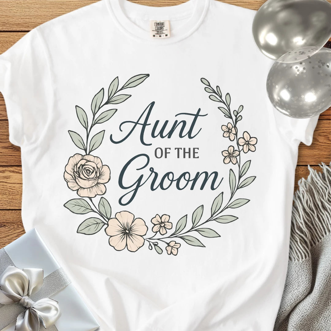 Aunt of the Groom - Premium Floral Bridal Party T-Shirt
