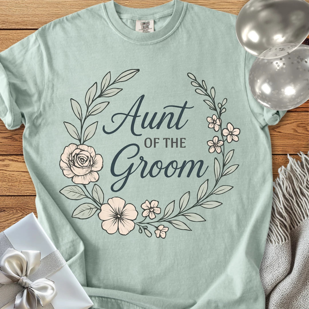 Aunt of the Groom - Premium Floral Bridal Party T-Shirt