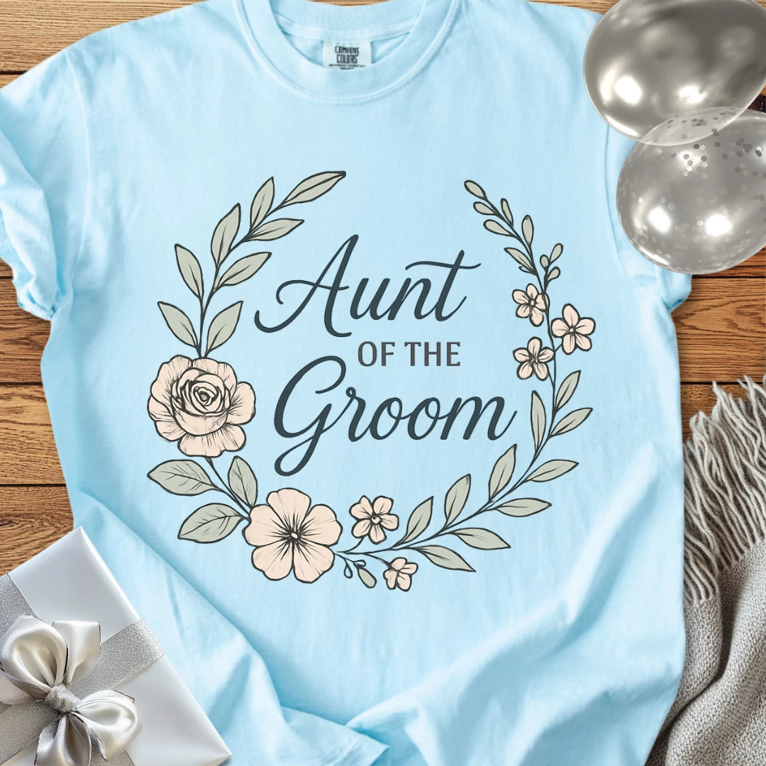 Aunt of the Groom - Premium Floral Bridal Party T-Shirt