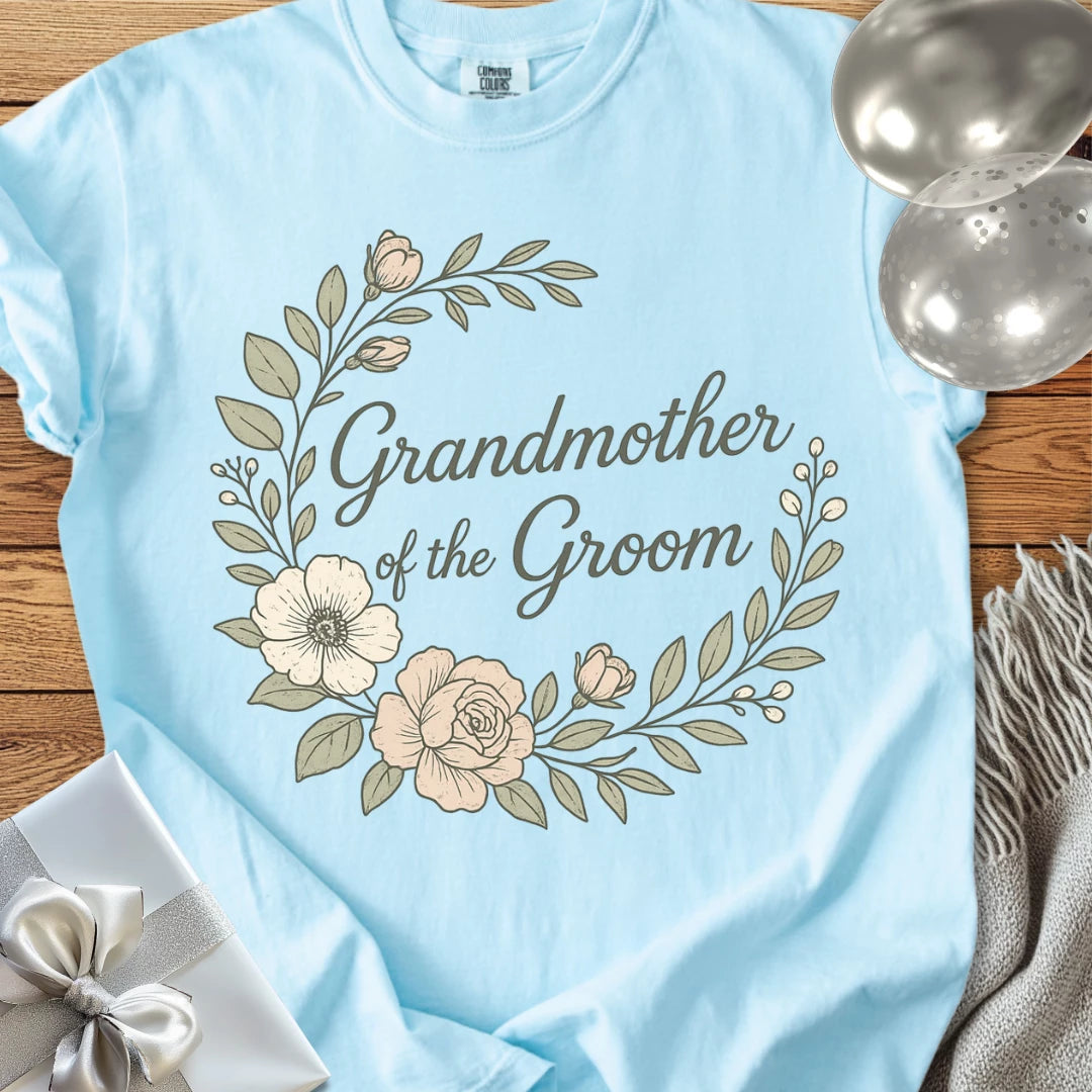 Grandmother of the Groom - Premium Floral Bridal Party T-Shirt