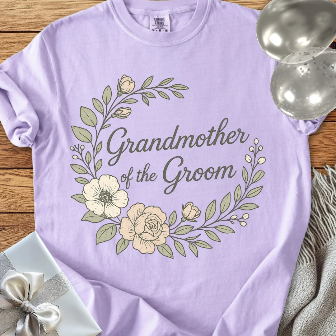 Grandmother of the Groom - Premium Floral Bridal Party T-Shirt