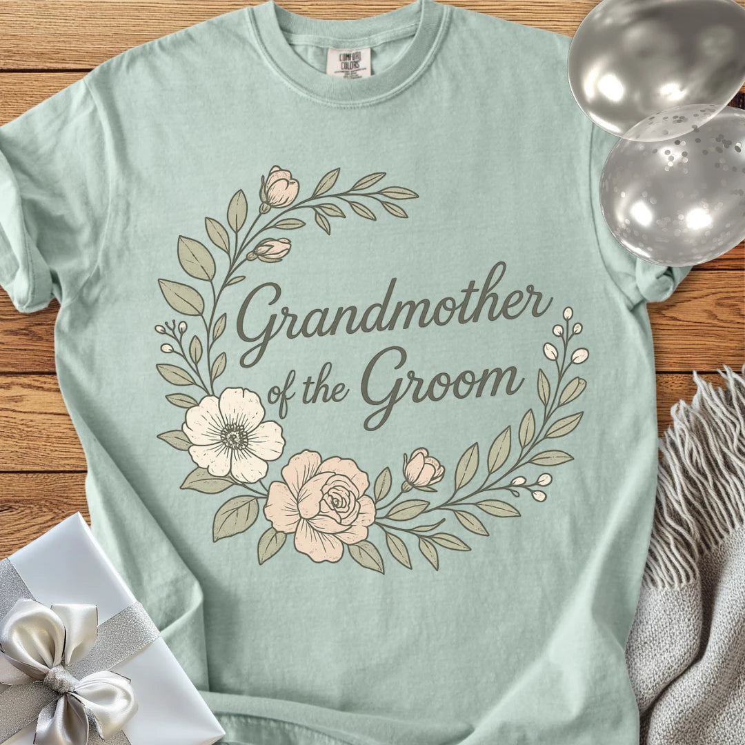 Grandmother of the Groom - Premium Floral Bridal Party T-Shirt