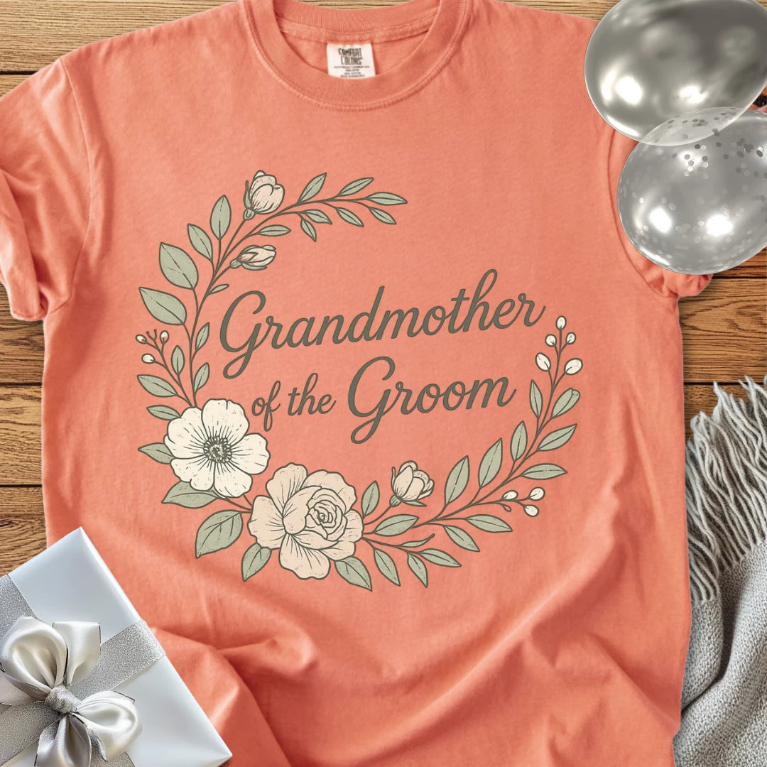 Grandmother of the Groom - Premium Floral Bridal Party T-Shirt