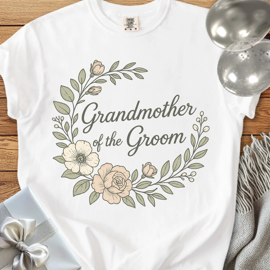 Grandmother of the Groom - Premium Floral Bridal Party T-Shirt