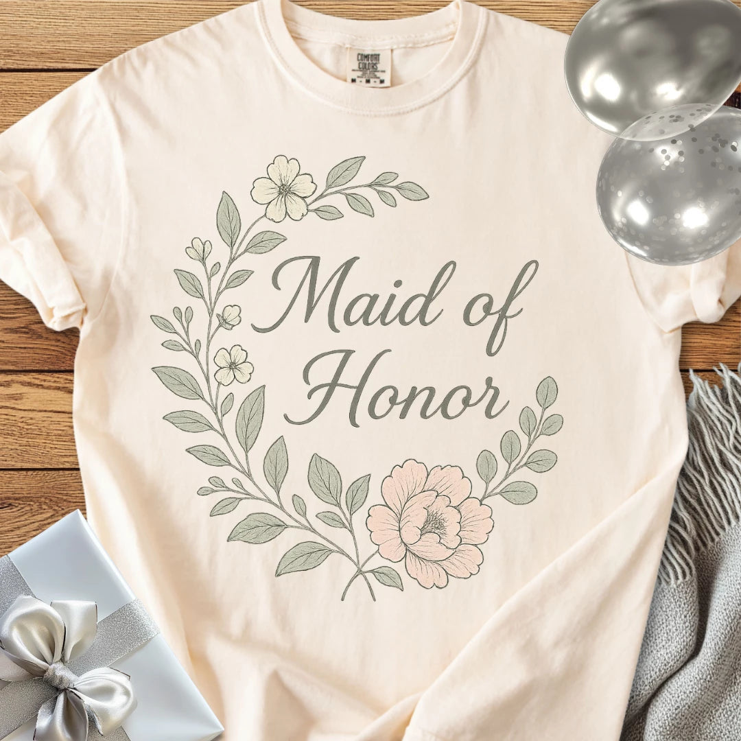 Maid of Honor - Premium Floral Bridal Party T-Shirt