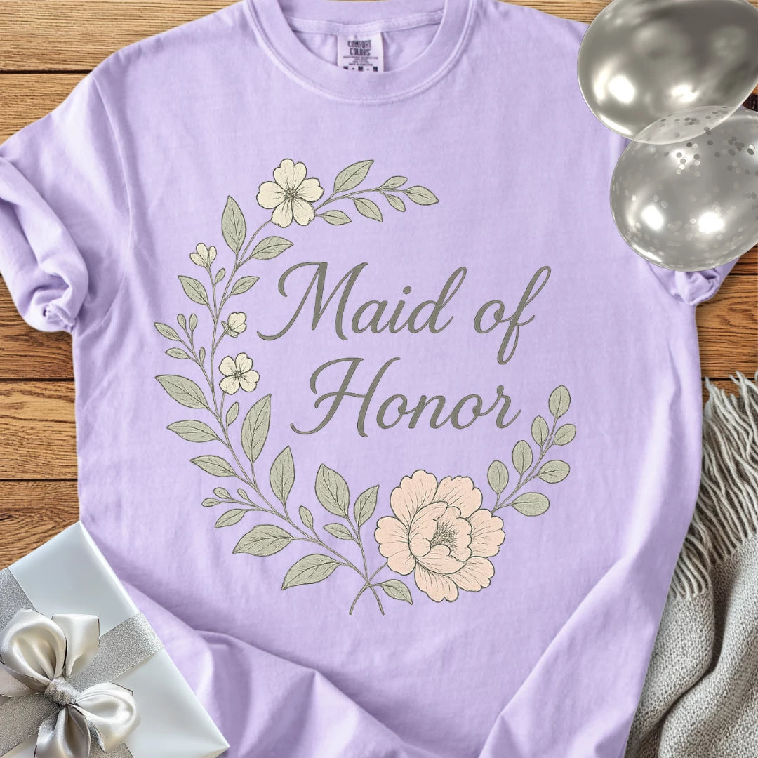Maid of Honor - Premium Floral Bridal Party T-Shirt