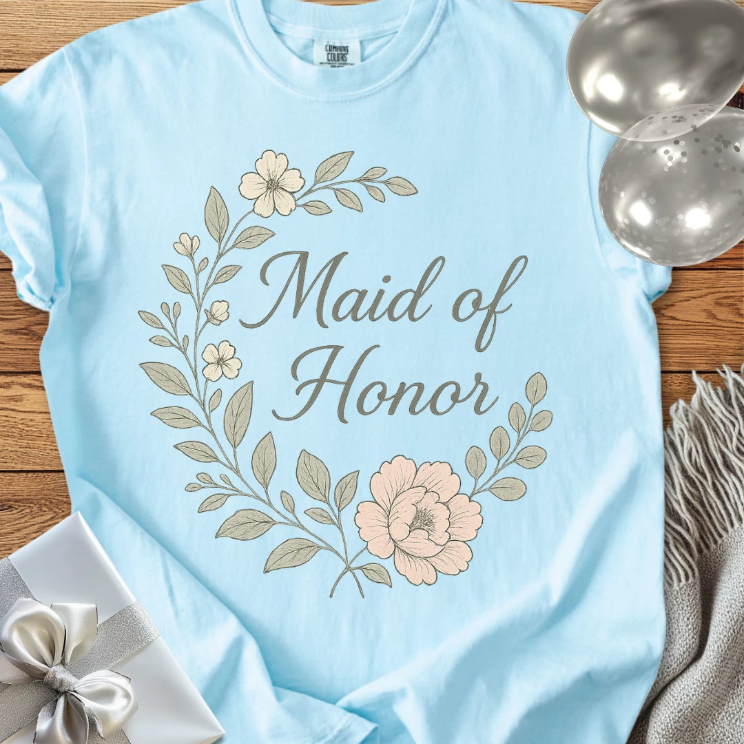 Maid of Honor - Premium Floral Bridal Party T-Shirt