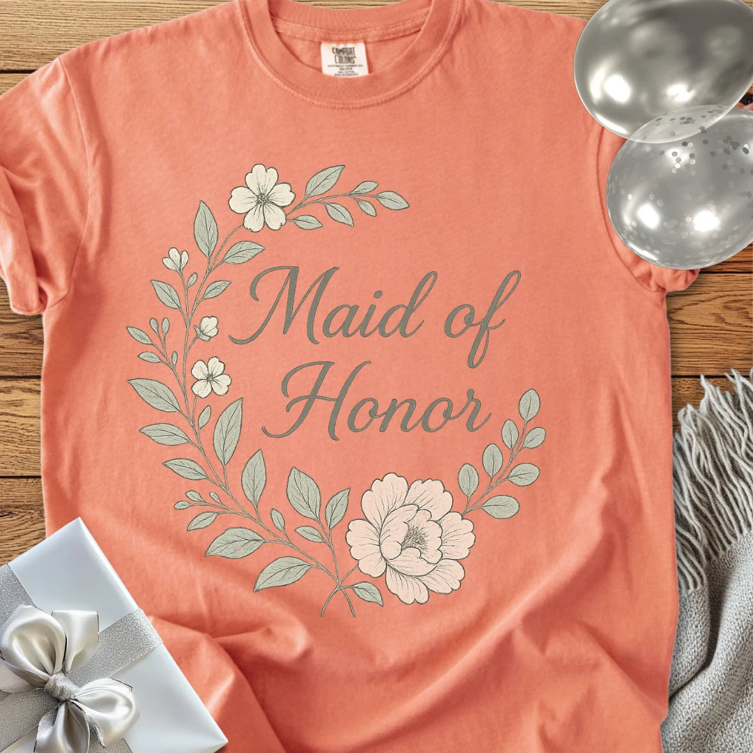 Maid of Honor - Premium Floral Bridal Party T-Shirt