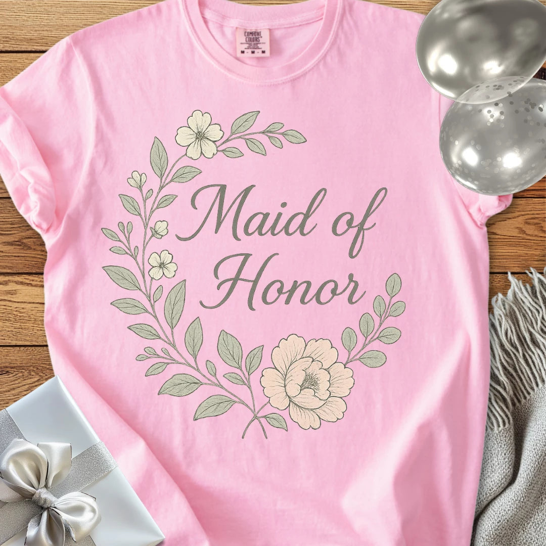 Maid of Honor - Premium Floral Bridal Party T-Shirt