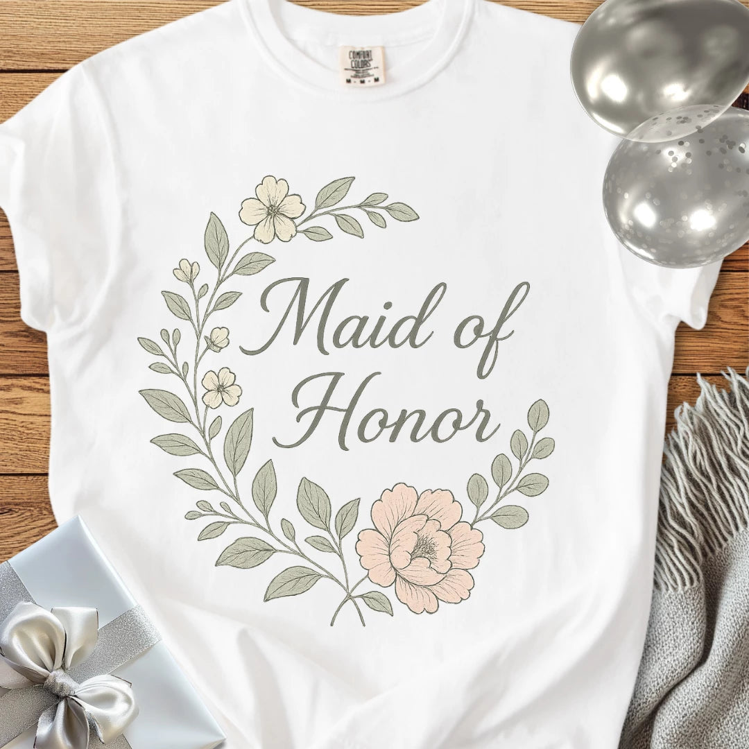Maid of Honor - Premium Floral Bridal Party T-Shirt