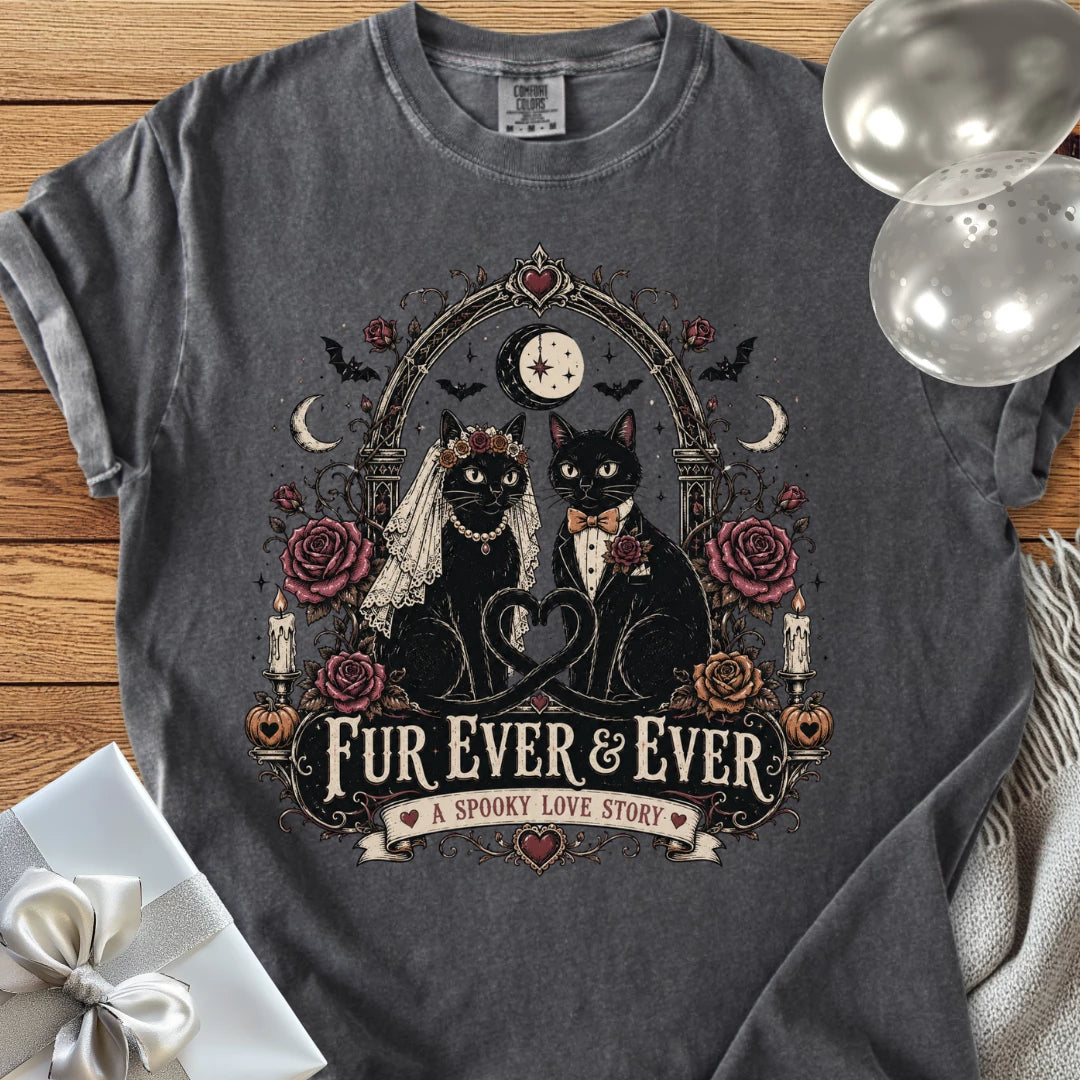 Fur Ever & Ever, A Spooky Love Story - Premium Wedding T-Shirt