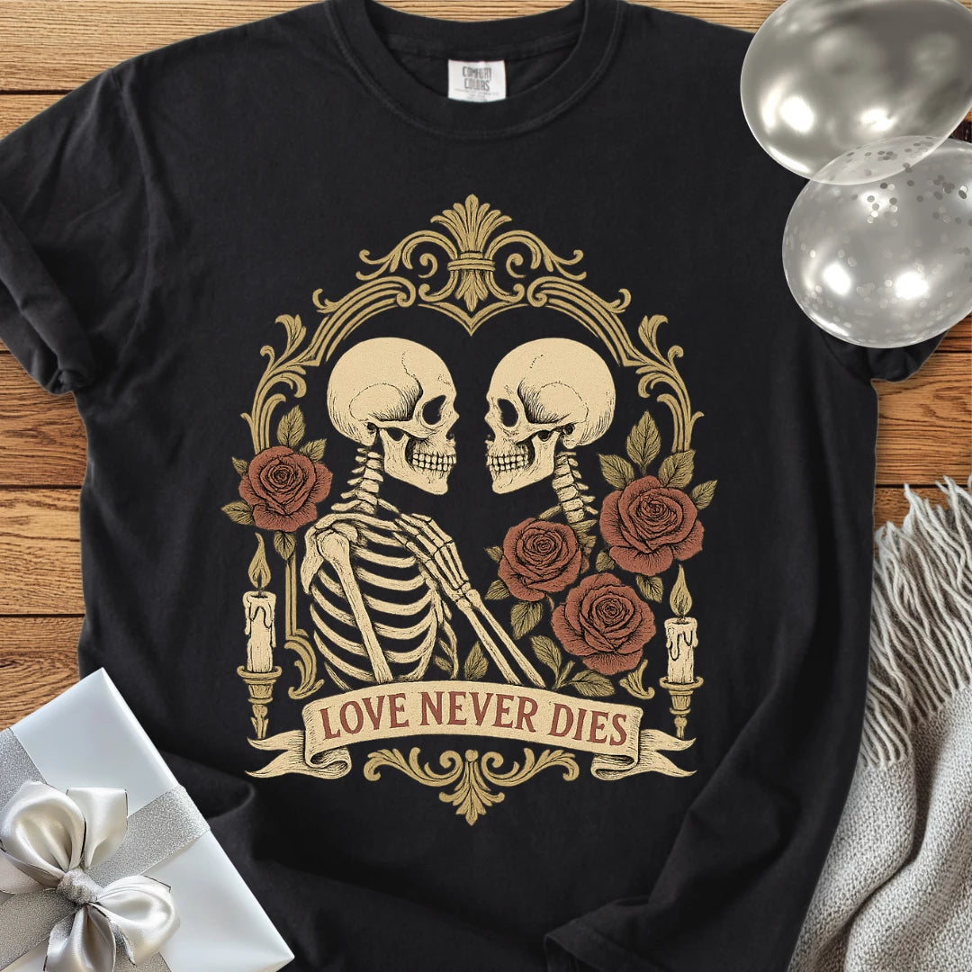 Love Never Dies - Premium Gothic Wedding T-Shirt