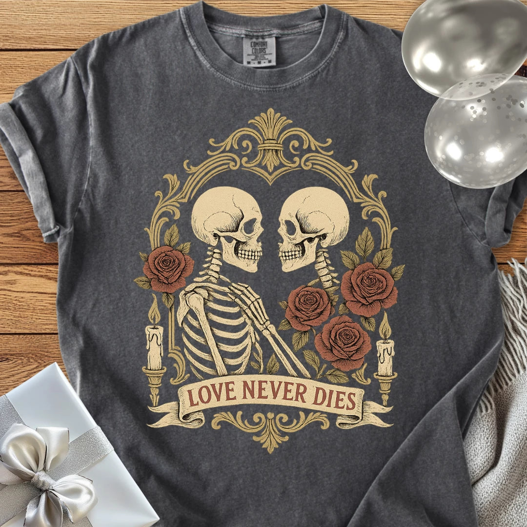 Love Never Dies - Premium Gothic Wedding T-Shirt