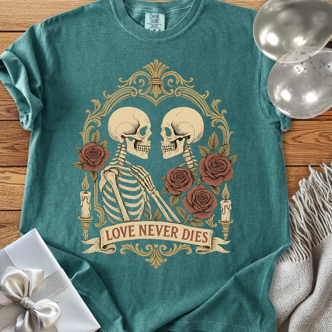 Love Never Dies - Premium Gothic Wedding T-Shirt