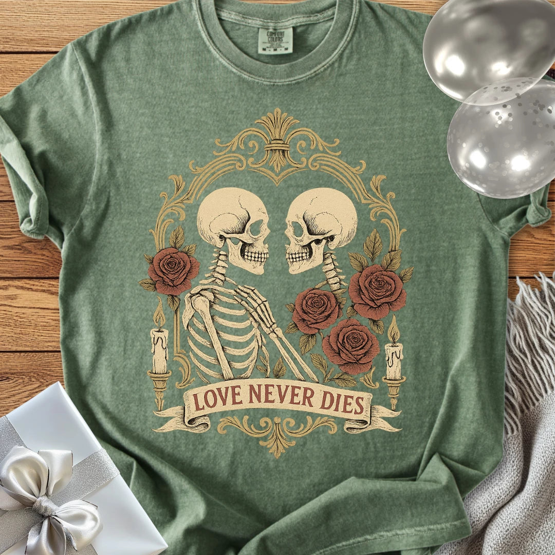 Love Never Dies - Premium Gothic Wedding T-Shirt