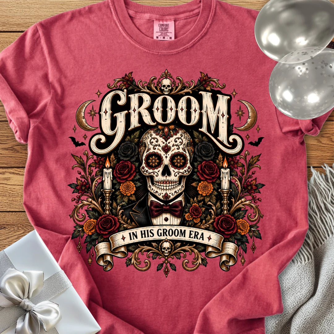 Groom, In His Groom Era - Premium Halloween Wedding T-Shirt