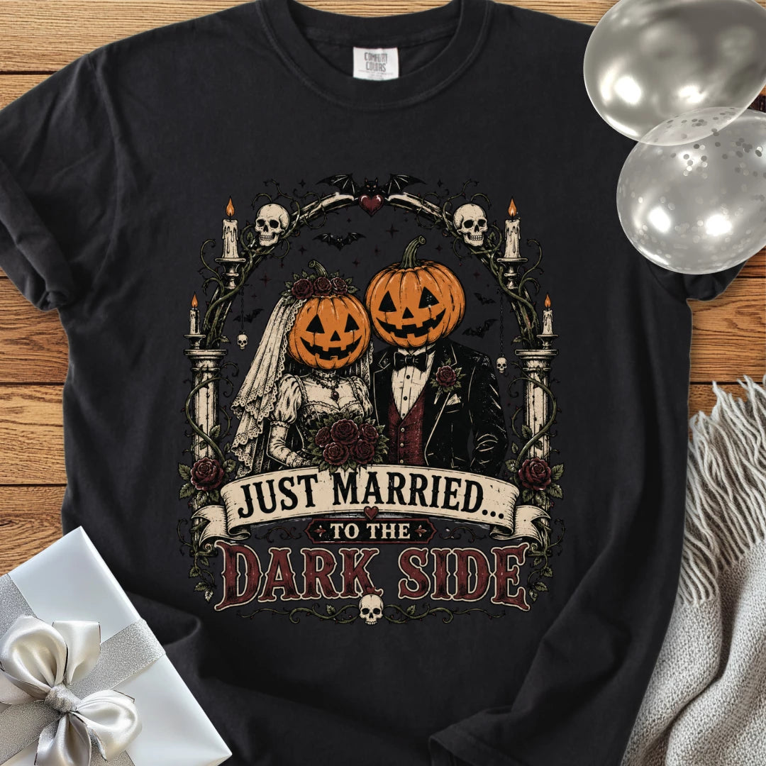 Just Married to the Dark Side - Premium Halloween Wedding T-Shirt