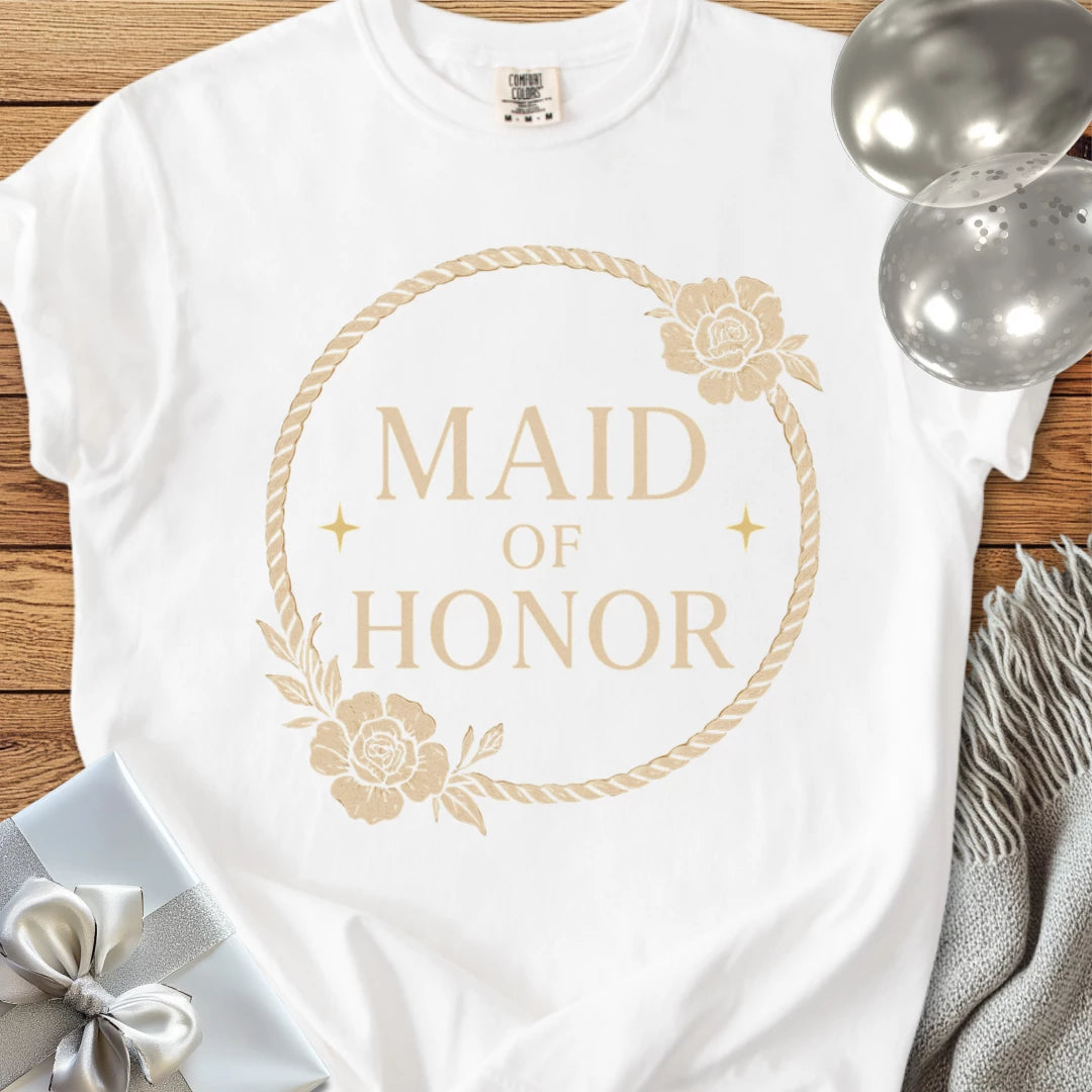 Maid of Honor - Premium Floral Wreath Bridal Party T-Shirt