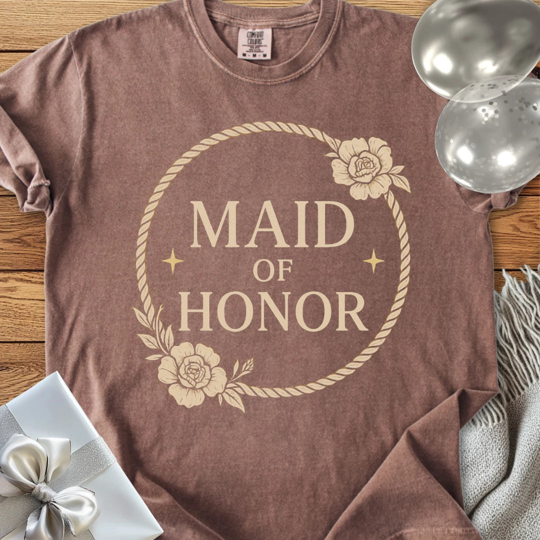 Maid of Honor - Premium Floral Wreath Bridal Party T-Shirt