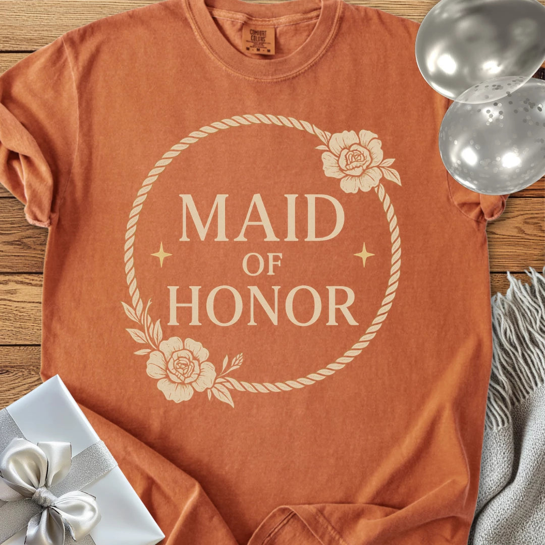 Maid of Honor - Premium Floral Wreath Bridal Party T-Shirt