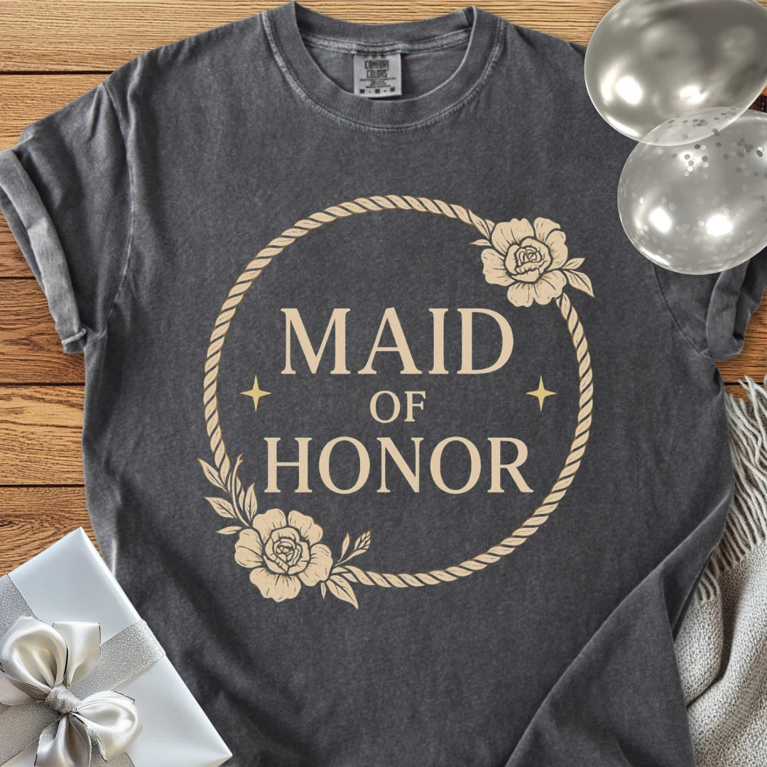 Maid of Honor - Premium Floral Wreath Bridal Party T-Shirt