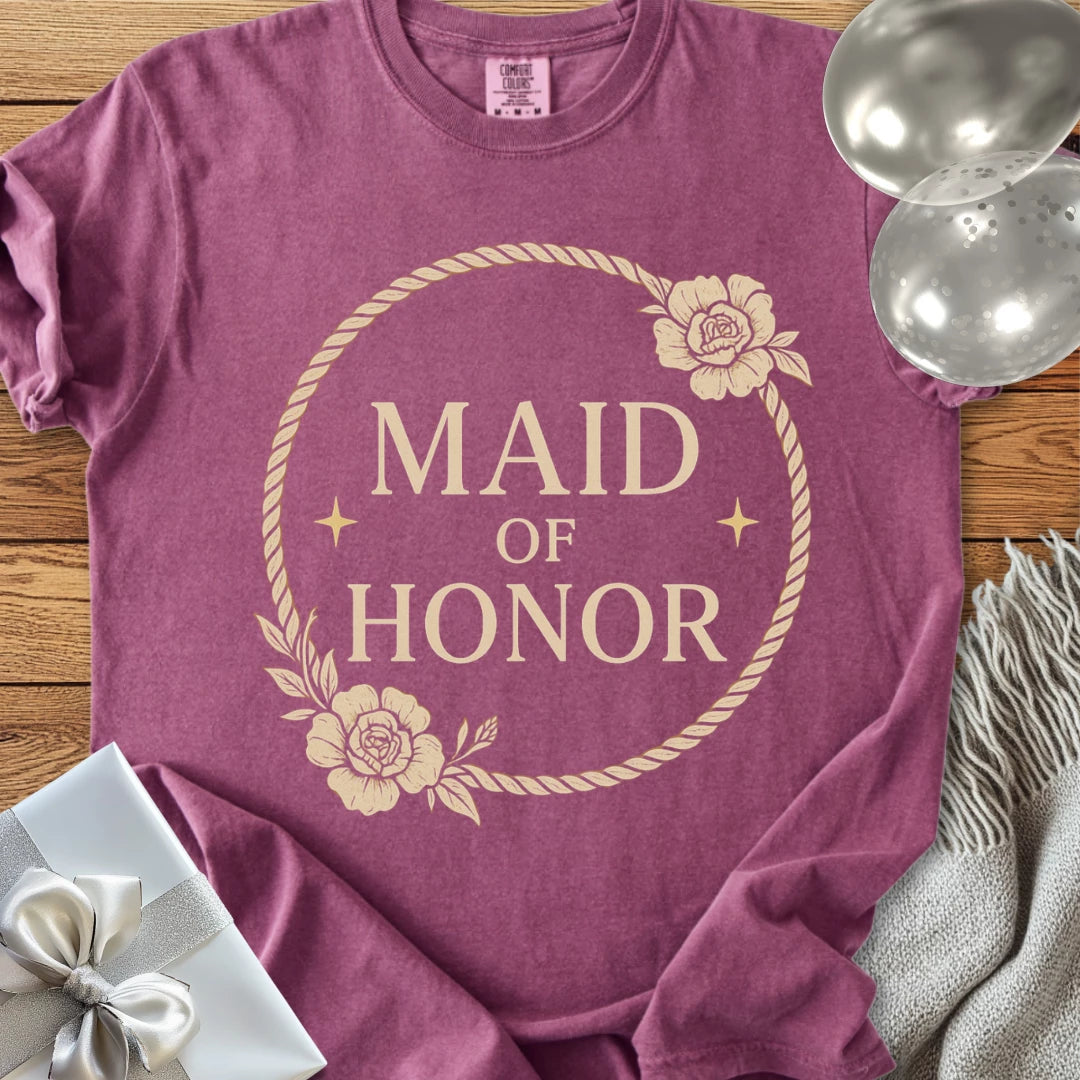 Maid of Honor - Premium Floral Wreath Bridal Party T-Shirt