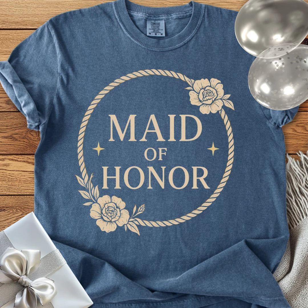 Maid of Honor - Premium Floral Wreath Bridal Party T-Shirt