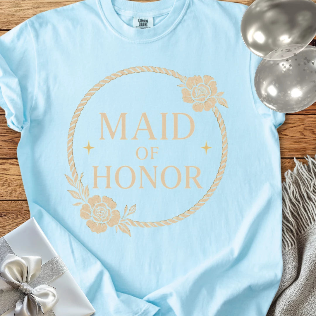 Maid of Honor - Premium Floral Wreath Bridal Party T-Shirt