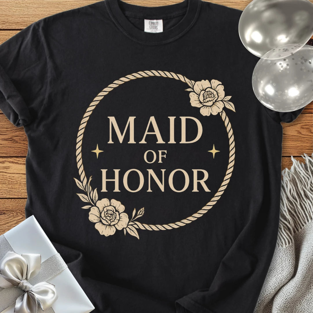 Maid of Honor - Premium Floral Wreath Bridal Party T-Shirt