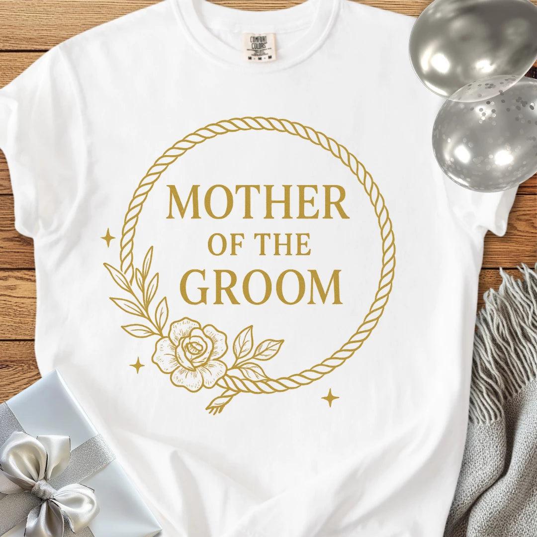 Mother of the Groom - Premium Floral Wreath Bridal Party T-Shirt