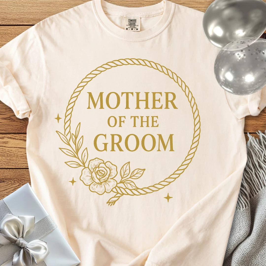 Mother of the Groom - Premium Floral Wreath Bridal Party T-Shirt